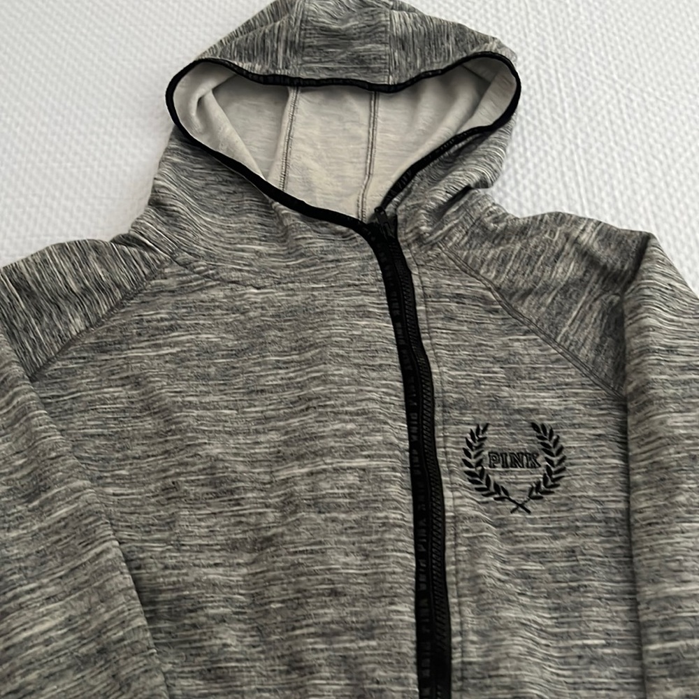 Victorias Secret offset zip up hoodie black and white with chest logo